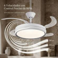 Ventilador de Techo con Luz LED 70W, Control Remoto, 107cm, 6 Velocidades, Temporizador 1-4H, Luz Regulable (3000K-6500K), Motor DC Silencioso, Función Verano/Invierno, Ahorro Energético - Blanco - Ver 8