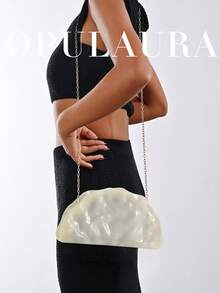Tas Clutch OpulAura Retro Berbentuk Cangkang dengan Tekstur Warna Metalik, Desain Asimetris, Penutup Magnetik, Sempurna untuk Pesta, Pernikahan, Wisuda, Gala, Ulang Tahun, dan Acara Dansa. - Krem - View 9