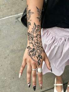 6 Blatt Große Größe Körperkunst Temporäre Tattoo Aufkleber für Frauen, Schwarz Skizze Schlange Blume Gemischtes Muster, Wasserfeste Fake Ärmel Tattoos, Hält 2-5 Tage, Zum Abdecken von Narben, Kann an Armen, Handgelenk, Schultern, Beinen, Taille, Nacken, Hand, Brust, Oberschenkel, Finger verwendet werden - Schwarz - Übersicht 4