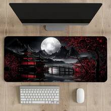 Extra Large Japanese Landscape Pattern Mouse Pad, Anti-Slip Computer Desk Mat With Stitched Edges, XL Keyboard & Mouse Pad, Aesthetic Decor For Home & Office - View 8