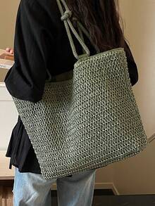Minimalist Large Capacity Tote Bag, Rainbow Shoulder Bag - Green - View 5