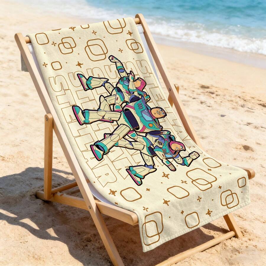 Disney Toy Story Beach Towel - Buzz Lightyear Retro Geometric Print Beach Towel ,For Pool & Beach - A - View 1