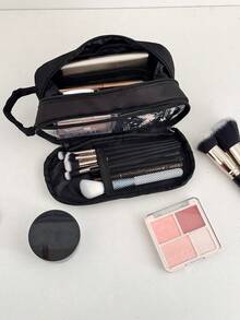 Organizador de brochas de maquillaje con compartimentos de unicolor minimalista, bolsa organizadora de cosméticos portátil para viajes - Multicolor - Ver 10