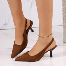 Caramel Brown Suede Pointed Toe Backless High Heel Sandals, French Stiletto Kitten Heel Pumps, Versatile Comfortable Commuter Heels, Summer Sandals - Coffee Brown Velvet - View 4