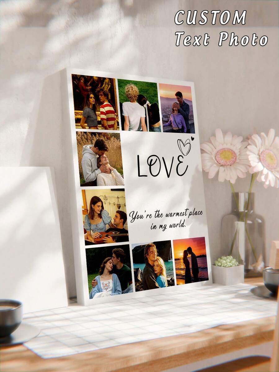 1Pc Custom Canvas Print, Custom Canvas Poster, Personalized Canvas Wall Art, Personalized Wedding Anniversary Canvas, Custom Then & Now Photo Canvas, Couple Memory Wall Art, Love Story Photo Canvas, Custom Name & Date Canvas, Wall Hanging, Tabletop Decor, Desk Decoration, Bedroom & Living Room Wall Art, Wedding Gift - Style-4 - View 1