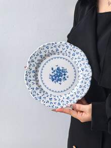 1件/2件装花瓣螺旋蓝玫瑰餐盘,法式宫廷风格蓝白陶瓷餐盘套装(1个大号,1个小号),高端精致餐具,适合招待客人、举办派对、聚会,可机洗 - 彩色 - 查看 8