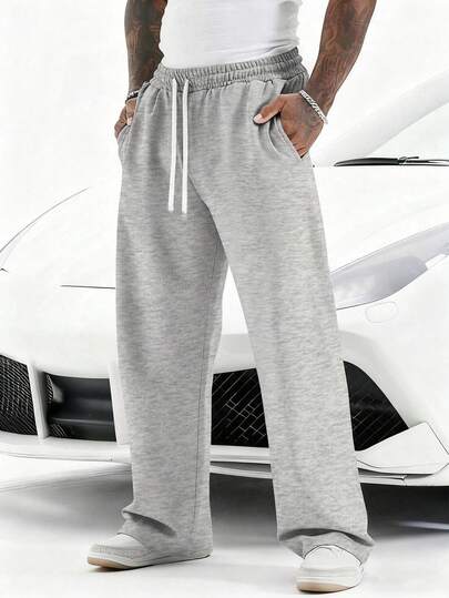 1pc Men's Wide Leg Knit Pants, Relaxed Fit Everyday Staple, Gray Knit Fabric, Soft & Comfortable With Texture, Pairs Well With Hoodies, T-Shirts For Casual Style, Slouchy Outfit Perfection, Suitable For Home, Outings, Commuting, Men Wear As Icon, Great Gift For Boyfriend With Style & Comfort Spring