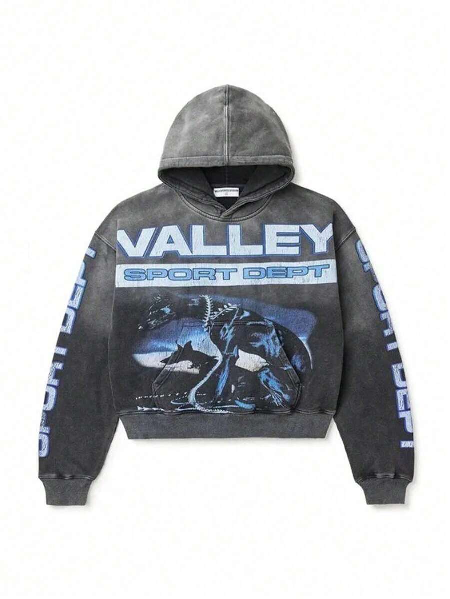 2026 New Arrival, American Printed Street Style Hooded Sweatshirt Outerwear Jacket - YNJ-09 - View 1