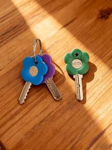 12/8/6/1pc Cute Colorful Flower Pattern Retractable Key Chain, Fashionable Floral Shaped Key Ring Holder, Suitable For Various Keys, Home, Office, Mailbox And Door Locks, Provides Vibrant Colors, Easy To Install And Remove, Practical Accessory For Organizing Car And Home Keys - A - View 7