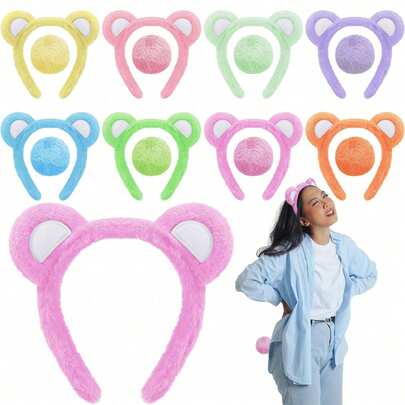 Bộ 1/2 băng đô cài tóc hình động vật hoạt hình bằng vải nhung, phụ kiện tóc tai gấu dễ thương cho mùa thu và mùa đông, phụ kiện tóc mềm mại và ấm áp dành cho nữ, bộ băng đô dễ dàng vệ sinh khi rửa mặt, phụ kiện tóc thoải mái và ấm áp.