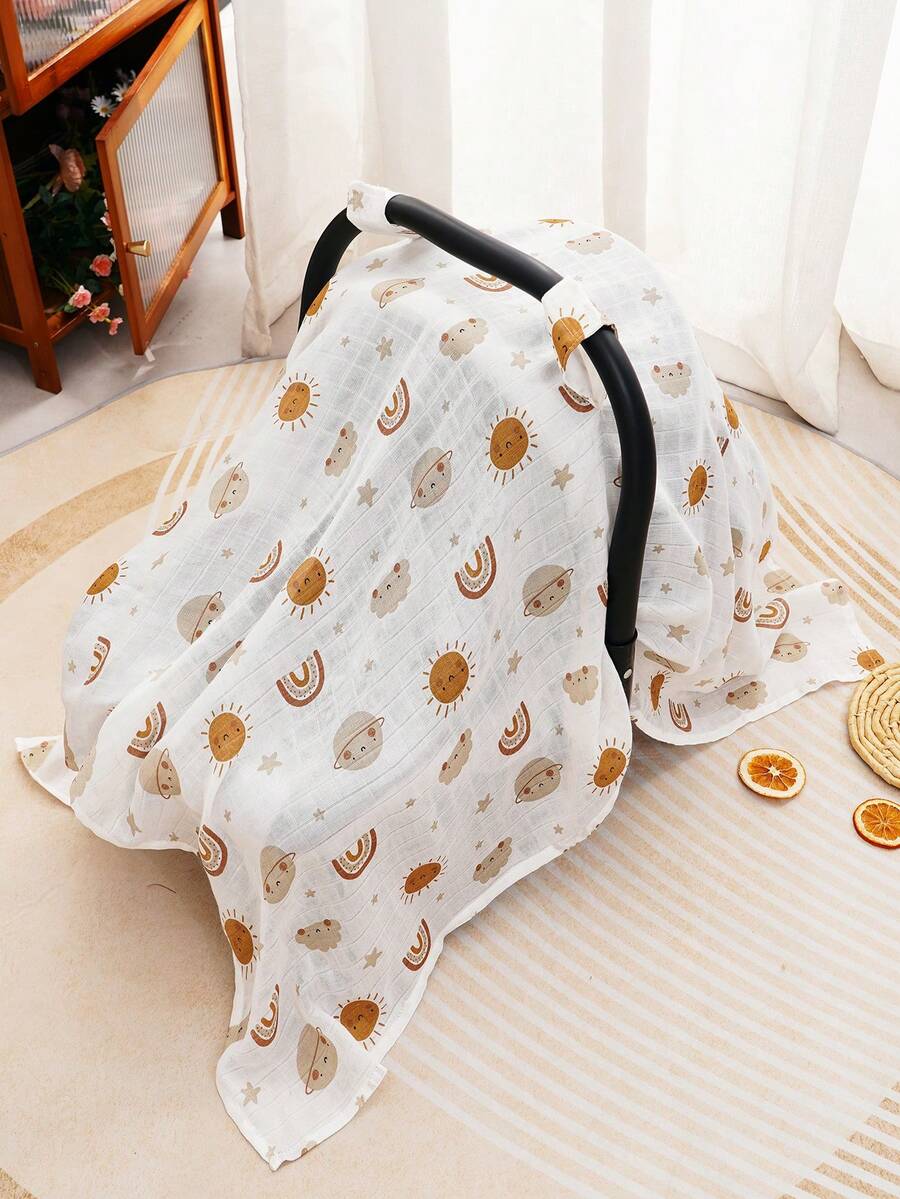 1PC Muslin Carseat Canopy Cover, Baby Car Seat Cover- Soft, Breathable And Lightweight, Baby Infant Car Seat Essentials - Multicolor - View 1