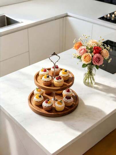 Giá đựng bánh 2 tầng màu bạc, kệ trưng bày tráng miệng bằng gỗ, thích hợp cho bánh ngọt, bánh nướng, bánh quy, phô mai, phụ kiện và dụng cụ nhà bếp, đồ dùng nhà bếp, lý tưởng cho Ngày của Mẹ, Lễ Phục Sinh, Lễ Tạ ơn, thích hợp cho nhiều buổi tụ họp và tiệc tùng.