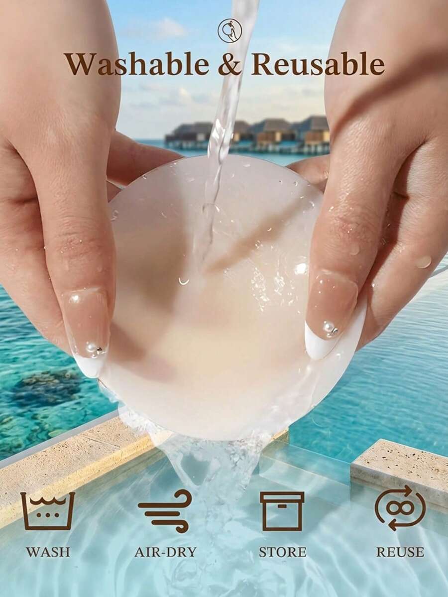 2/4片装可重复使用女士夏季超薄乳贴,隐形胸贴,粘性文胸,无肩带文胸,适用于婚纱、礼服、睡衣、泳装、比基尼、连衣裙 - 彩色 - 查看 1