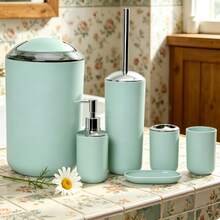 Modern 6-Piece Bathroom Storage Set, Complete Matte Bathroom Accessory Set, Includes Soap Dispenser, Toilet Brush Holder And Trash Can, Suitable For Rental Apartments, Dorms And Guest Bathrooms - Bathroom Toiletries Set - View 8