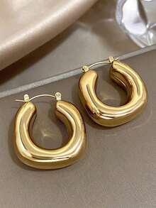 1Pair Chunky Geometric Earrings Golden Water Drop Hoop Earrings For Women Jewelry For Party Daily Birthday Gifts - 黃金 - 查看 13