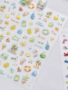 1 miếng dán móng tay hình vỏ sò hologram, họa tiết bãi biển, hình cocktail và sao biển nổi 3D, phụ kiện trang trí móng tay tự dính. - Nhiều màu - Xem 6