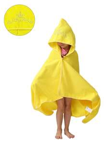 1pc Children's Embroidered Crown Hooded Bathrobe, Zipper Closure Robe, Non-Choking, Super Soft Fiber, Suitable For Multiple Ages, Absorbent, With Pockets, Essential For Home, Beach, Swimming, Showering, Spa, Can Dry Hair & Body, Durable & Reusable - Yellow - View 13