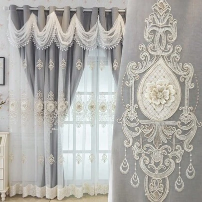 1 tấm rèm cản sáng hai lớp thêu họa tiết, thiết kế viền xếp ly, khoen trên cùng dễ dàng lắp đặt, phù hợp cho phòng khách, phòng ngủ, phòng làm việc tại nhà, trang trí ban công.