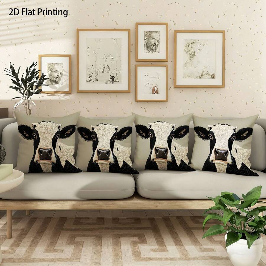 1 Stück/4 Stück Bohemien Stil Hochland Kuh bedruckter Kissenbezug, einseitig Muster, 40*40cm, 45*45cm, 50*50cm, geeignet für Sofa, Wohnzimmer Dekoration, täglicher Gebrauch - Verschiedenfarbig - Übersicht 1
