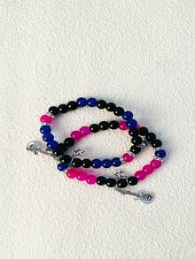 Bộ 2 chiếc vòng tay đính hạt mặt dây chuyền hình ngôi sao tối giản, trang sức đôi unisex thể hiện cam kết tình cảm, quà tặng lãng mạn cho cặp đôi. - Nhiều màu - Xem 4