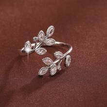 1 chiếc nhẫn có thể điều chỉnh kích thước, thiết kế hình lá ô liu, đính đá Cubic Zirconia, quà tặng giản dị dành cho nữ. - Nhiều màu - Xem 10