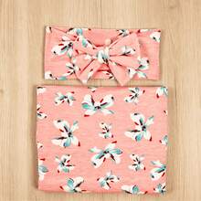 Receiving Blanket Headband Set Flower Print Baby Swaddle Blankets 0-3 Month - 西瓜粉 - 查看 4