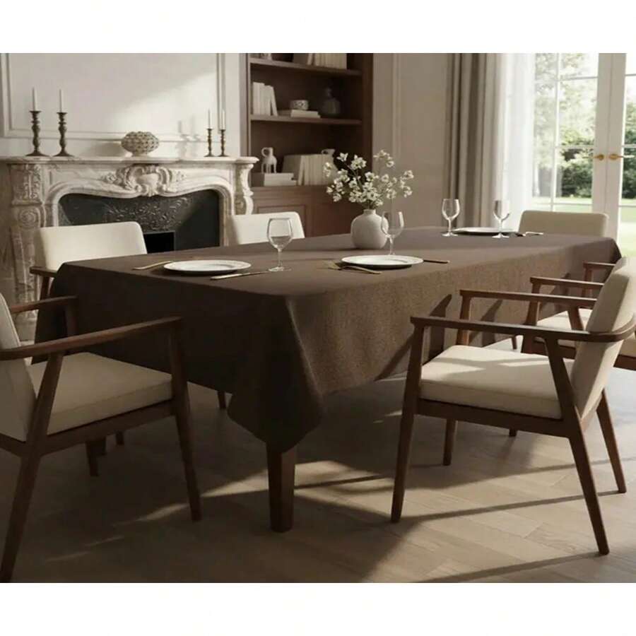 Rustic Dining Tablecloth 200x140cm, Synthetic Linen Fabric - Rust Brown - View 1
