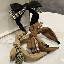 1 Piece Of Black/Brown/Grey Toothed Anti-Slip French Leopard Print Bow Headband, Vintage Wide-Brimmed Mesh Bow Hair Accessory, Suitable For Daily Use, Suitable For Everyday Wear And As A Makeup Accessory, Best Suited For Christmas - 咖啡 - 查看 4