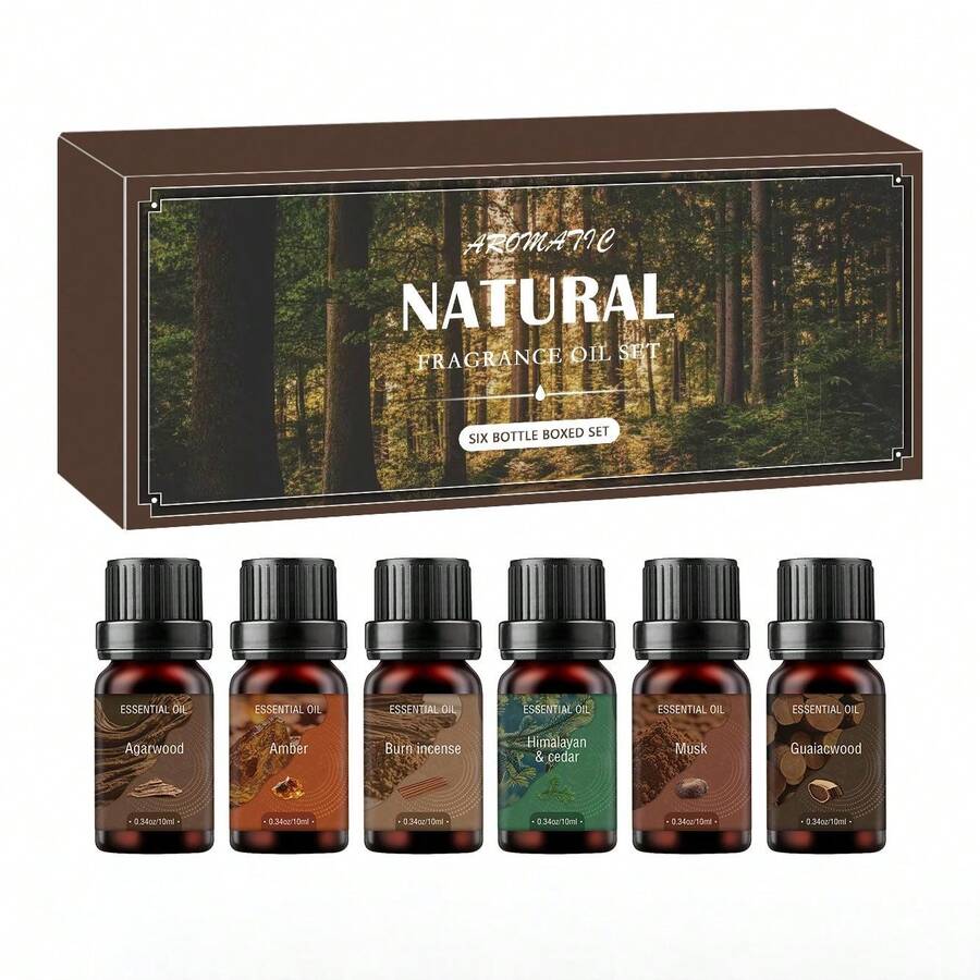 6PCS Random Woodsy Essential Oil Set Natural Aromatherapy Diffuser Oils For Humidifier Water Soluble Long Lasting Fragrance Home Relaxing Scent Gift Box - 6PCS Random - View 1