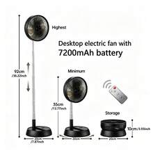 1件可攜式伸縮折疊電風扇，USB充電，5400/7200mAh電池容量可選，90°自動左右擺頭，遙控操作，3段風速可調，適用於客廳、廚房、臥室、學生宿舍、戶外，假期露營必備 - 桌上型電風扇 - 查看 16