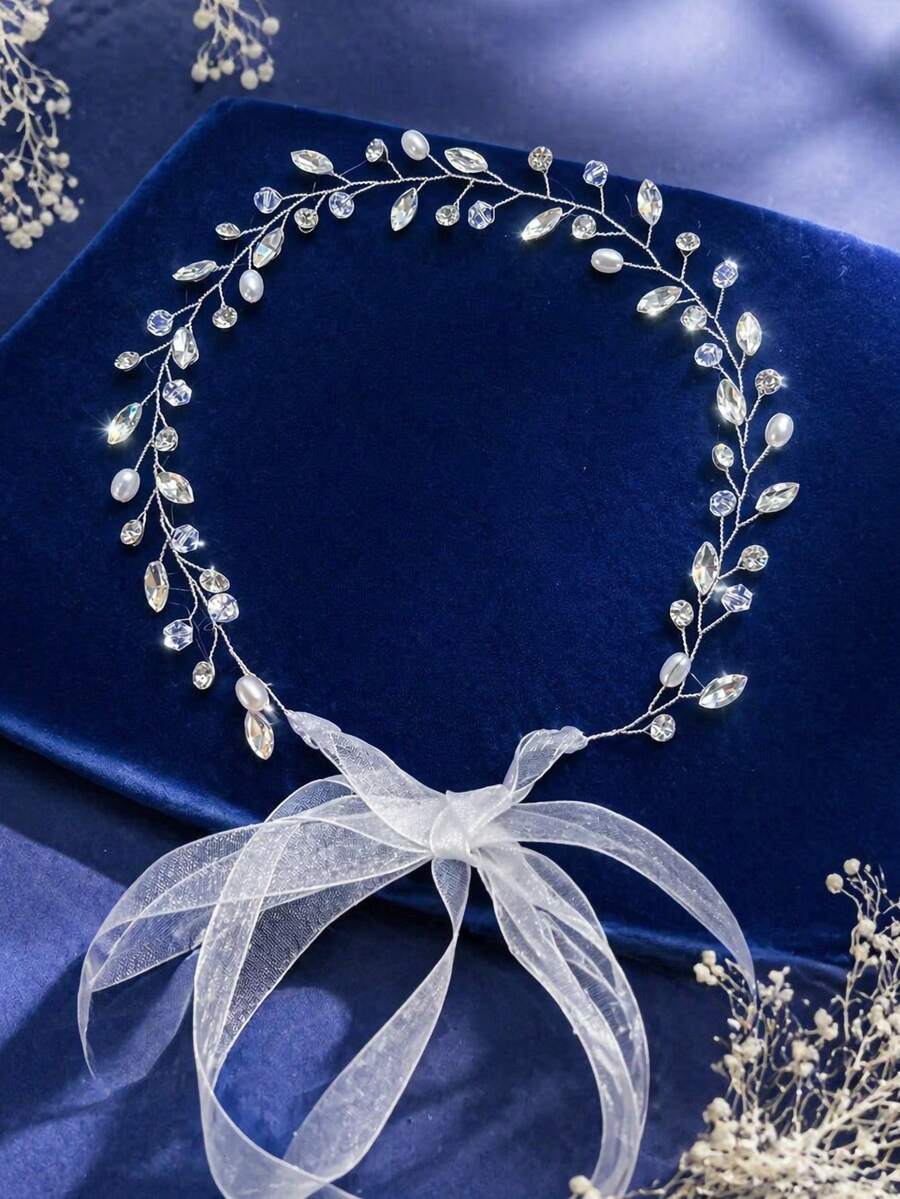 1 chiếc băng đô cô dâu sang trọng đính pha lê và ngọc trai, phụ kiện tóc phong cách Bohemian cho đám cưới, quà tặng thủ công cho cô dâu, phù dâu, dự tiệc, dạ hội, sinh nhật, lễ hội, thanh lịch. - Bạc - Xem 1