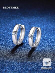 BLOVEMEE Bộ 2 bông tai bạc 925 tối giản, đính đá Moissanite 3.0mm, phù hợp cho cả nam và nữ đeo hàng ngày, dự tiệc, lễ hội, Ngày Valentine, Ngày của Mẹ, sinh nhật, quà tặng trang sức unisex, bông tai phong cách Hip-Hop. - Bạc - Xem 6