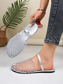 Mẫu dép xăng đan đế bằng thoải mái, khoét lỗ, dành cho nữ, hàng mới về. - Bạc - Xem 17