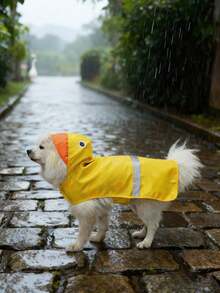 1pc Reversible Dog Raincoat, Waterproof Pet Jacket With Duck Print, Machine Washable, Adjustable Straps For Small To Large Breeds - Yellow - View 8