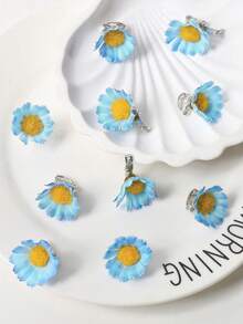 10pcs Floral Invisible Hair Clips Set, Wedding, Vacation, Beach, Summer Hairstyle Accessories - Daisy, Suitable For Braids, Adjustable , Women Hair Clips, Braid Rings, Gold Color,Travel,Birthday, Claw Clips - Blue - View 6