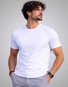 Men's Egyptian Cotton T-Shirt With Elastane, Slim Fit, Premium Egyptian Cotton Knit - 白色 - 查看 11