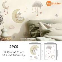 SUPSTICKER 2件裝水彩花卉星月牆貼，PVC可撕貼防水可移除貼紙，9.31x12.79英吋，適用於牆面、窗戶、家具 - 2PC - 查看 13