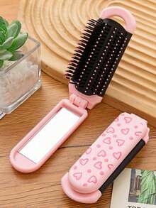 1pc Foldable Mini Portable Hair Brush With Makeup Mirror, Smooth Detangling Hair Styling Tool, Suitable For Travel, Daily Use, Mother's Day, Father's Day, Graduation Gift - Multicolor - View 13