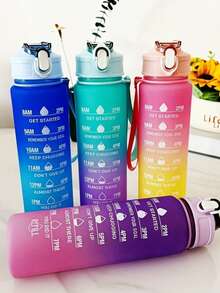 Gradient Color Motivational Water Bottle - With Time Scale, Leak-Proof, Includes Cute Stickers! Keep Hydrated And Motivated - Multicolor - View 1