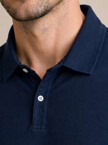 Men's Basic Plain Long-Sleeve Polo Shirt - Navy Blue - View 4