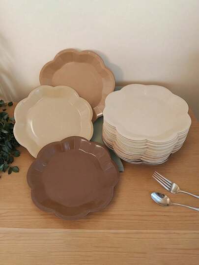 10pcs Brown Ombre Paper Plates, 7 Inch & 9 Inch Disposable Scalloped Dessert Plates, Suitable For Birthday, Wedding, Bridal Shower, Baby Shower, Party Supplies, Halloween, Christmas Events And Parties