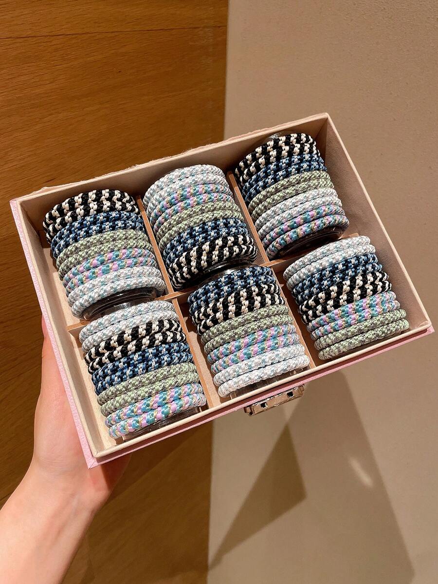 10pcs Light Blue Beaded Elastic Hair Ties, Stylish Scrunchies For Ponytail, Bun, Casual & Sports Hairstyles, Durable & Non-Damaging, Suitable For All Seasons, Daily Wear, Gift For Her,Festival,Party