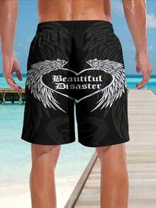 Men's Casual And Stylish Printed Shorts,  Beautiful Disaster Wings Heart Pattern Print Suitable For The Beach, Pool, Gym, And Outdoor Sports Activities. - 風格 - 查看 5