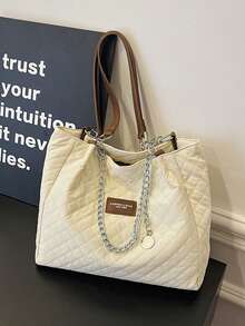Sac à main à fermeture éclair pour usage quotidien, sac fourre-tout avec chaîne en métal, sac fourre-tout minimaliste à une épaule avec chaîne, convient aux adolescentes, étudiantes, jeunes professionnelles et employées de bureau, parfait pour le bureau, les affaires et les déplacements - Blanc - Voir 2