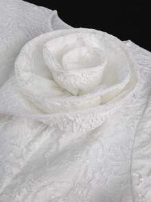 Đầm chữ A màu trắng thanh lịch của AOMEI dành cho nữ, chất liệu jacquard, tay ngắn, cổ tròn, chân váy xòe, họa tiết hoa hồng 3D, phù hợp cho khách dự đám cưới và tiệc cocktail. - trắng - Xem 6