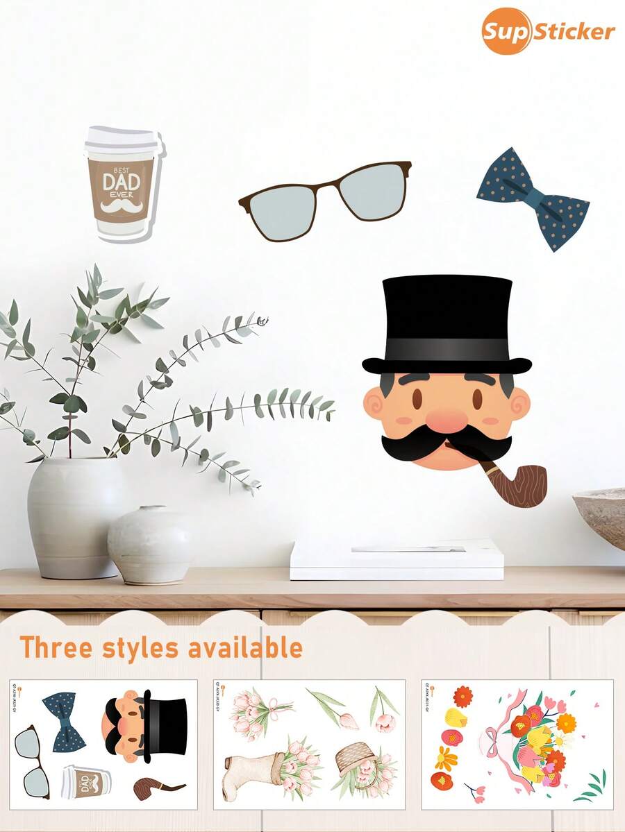 SUPSTICKER 1件裝卡通鬱金香與父親節牆貼,PVC可撕貼可移除,12.79x18.62英吋,3款可選,適用於臥室客廳 - 1PC - 查看 1