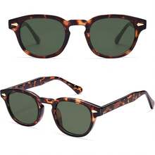 - Lentes de sol polarizados redondos retro vintage pequeños para rostro delgado protección UV400 SJ2251 - Tortuga ámbar/Verde - Ver 4