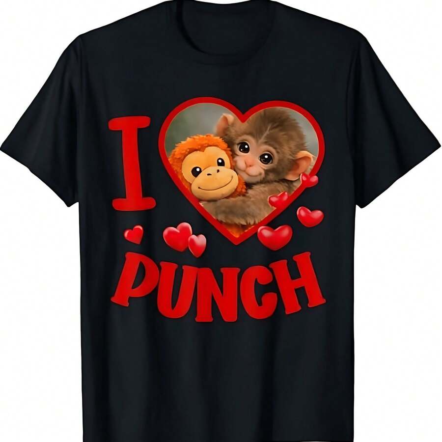 I Love Punch Cute Baby Monkey Punch T-Shirt - Black - View 1