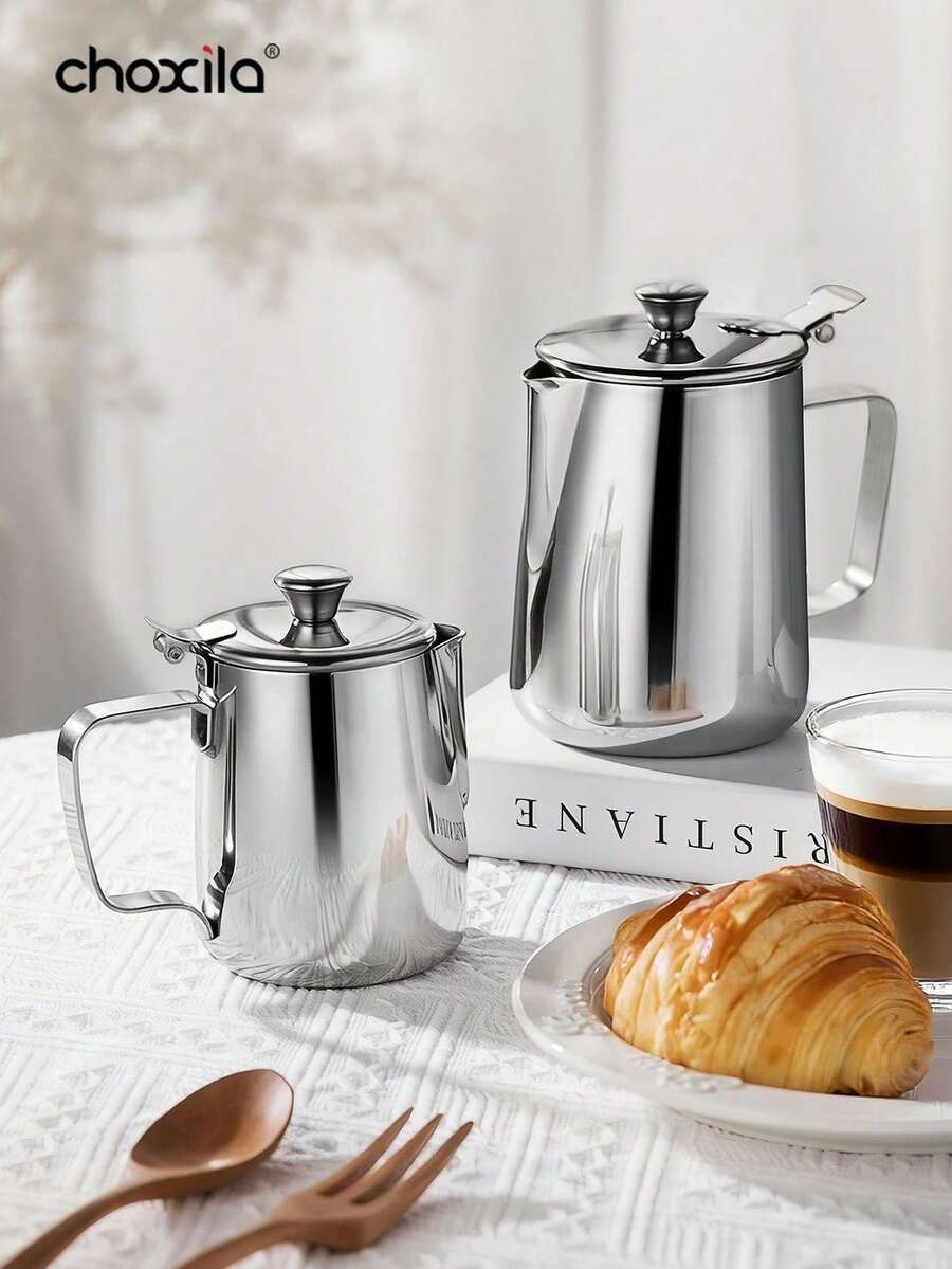 choxila 1 buah Teko Pembuih Susu Stainless Steel dengan Tutup dan Corong, Teko Kopi Multifungsi untuk Penggunaan di Rumah - Teko kopi baja tahan karat - View 1