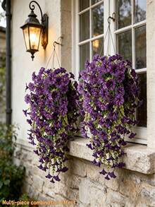 4pcs/1pc Artificial Hanging Flower Vines, UV-Resistant Purple Hanging Artificial Morning Glory Flower Bouquets,Artificial Hanging Flowers, Artificial Flowers, Artificial Plants, Mixed Color Vines And Eucalyptus Leaves, Lifelike, No Container Needed, 31 Inch Hanging Artificial Greenery. Can Be Used As Wall Hanging Plants - Multicolor - View 3